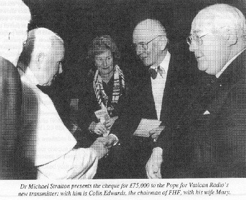Pope being presented with cheque